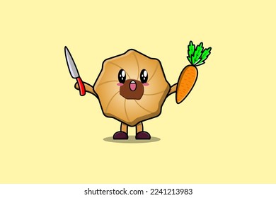 Cute cartoon Cookies character holding knife and carrot in modern style design