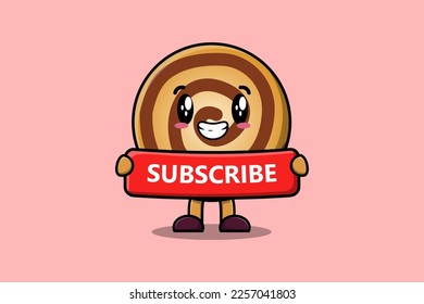Cute cartoon Cookies character holding red subscribe board