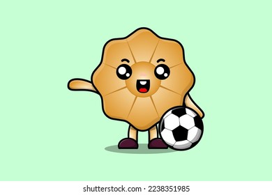Cute cartoon Cookies character playing football in flat cartoon style illustration