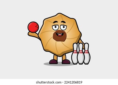 Cute cartoon Cookies character playing bowling in flat modern style design illustration