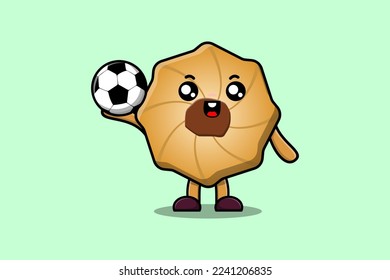 Cute cartoon Cookies character playing football in flat cartoon style illustration