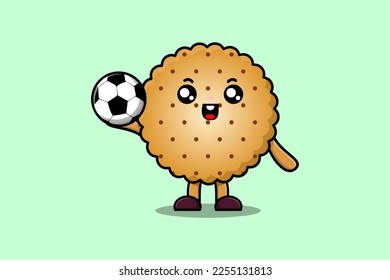 Cute cartoon Cookies character playing football in flat cartoon style illustration