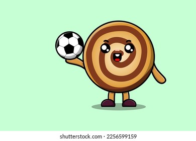 Cute cartoon Cookies character playing football in flat cartoon style illustration