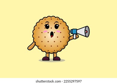 Cute Cartoon Cookies character speak with megaphone in 3d cartoon style concept