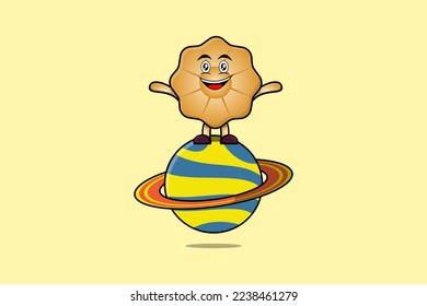 Cute cartoon Cookies character standing in planet vector icon illustration