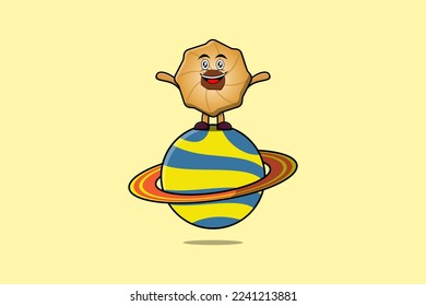 Cute cartoon Cookies character standing in planet vector icon illustration