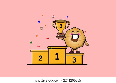 Cute cartoon Cookies character as the third winner with happy expression in modern illustration