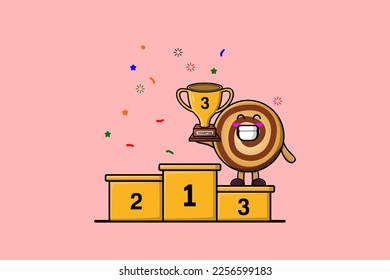 Cute cartoon Cookies character as the third winner with happy expression in modern illustration