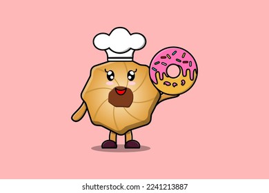 Cute cartoon Cookies chef character donuts in flat cartoon style illustration