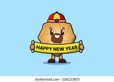 Cute cartoon Cookies chinese character holding happy new year board illustration