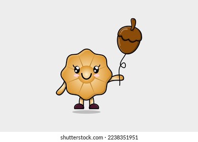 Cute cartoon Cookies floating with acorn balloon cartoon vector illustration