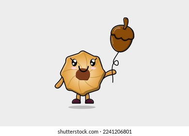 Cute cartoon Cookies floating with acorn balloon cartoon vector illustration