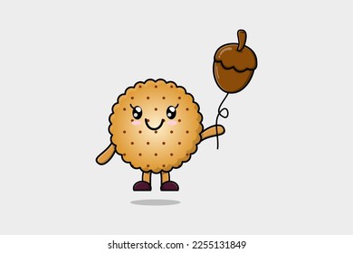 Cute cartoon Cookies floating with acorn balloon cartoon vector illustration