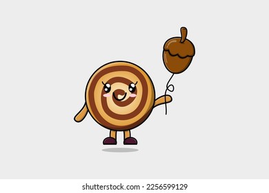 Cute cartoon Cookies floating with acorn balloon cartoon vector illustration