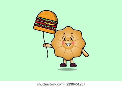 Cute cartoon Cookies floating with burger balloon in flat cartoon vector icon illustration