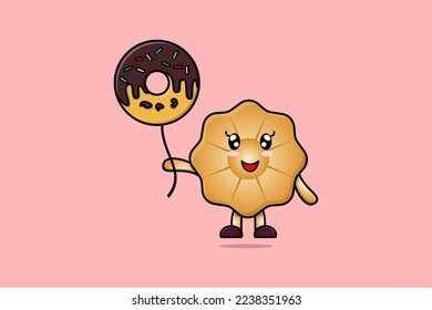 Cute cartoon Cookies floating with donuts balloon cartoon vector illustration