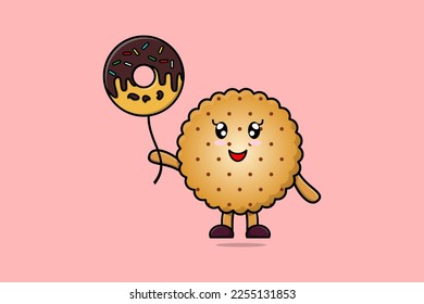 Cute cartoon Cookies floating with donuts balloon cartoon vector illustration
