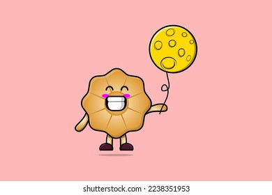 Cute cartoon Cookies floating with moon balloon cartoon vector illustration