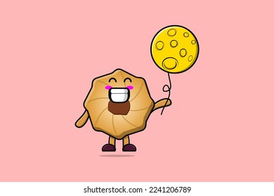 Cute cartoon Cookies floating with moon balloon cartoon vector illustration