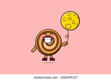 Cute cartoon Cookies floating with moon balloon cartoon vector illustration