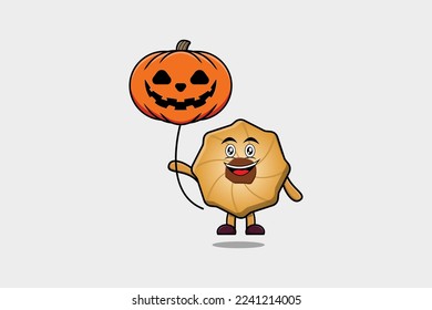 Cute cartoon Cookies floating with pumpkin halloween balloon in flat cartoon icon illustration