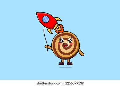 Cute cartoon Cookies floating with rocket balloon cartoon vector illustration