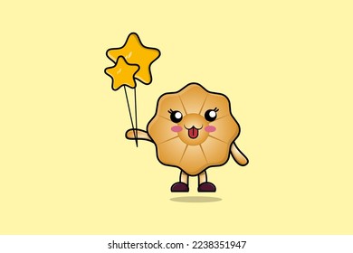 Cute cartoon Cookies floating with star balloon cartoon vector illustration