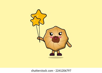 Cute cartoon Cookies floating with star balloon cartoon vector illustration