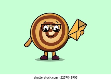 Cute cartoon Cookies holding envelope with cartoon vector illustration style