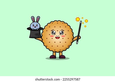 cute cartoon Cookies magician character with bunny character coming out from magic hat