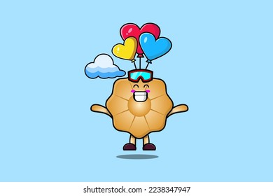 Cute cartoon Cookies mascot is skydiving with balloon and happy gesture cute modern style design