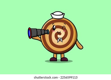 Cute cartoon Cookies sailor with hat and using binocular cute modern style design
