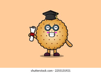 Cute cartoon Cookies student character on graduation day with toga in concept flat cartoon style
