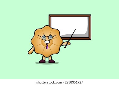 Cute cartoon Cookies teacher character teaching with whiteboard in flat cartoon style concept