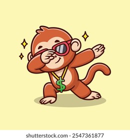 Cute Cartoon Cool Monkey Dabbing Vector Icon Illustration. Animal Finance Icon Concept Isolated Premium Vector. Business Cartoon Style.