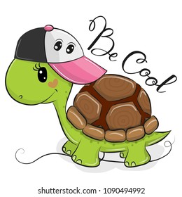 Cute Cartoon Cool turtle with a pink cap