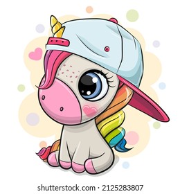 Cute Cartoon Cool unicorn with a blue and pink cap