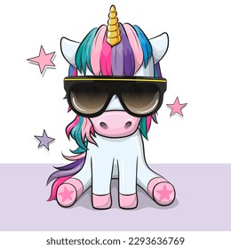 Cute Cartoon Cool unicorn with sun glasses