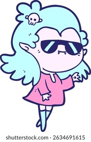 bonitinho desenho animado cool vampiro menina em cores neon brilhantes