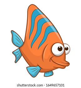 Cute cartoon Coral Fish isolated on white background. Sea animal cartoon character. Education card for kids learning animals. Logic Games for Kids. Vector illustration in cartoon style.