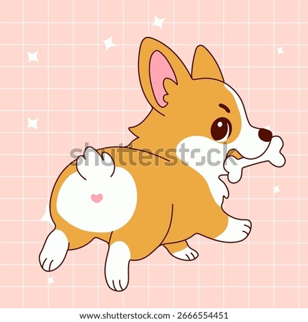 Cute Cartoon Corgi with Bone and Heart Marking