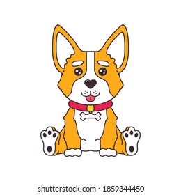 Cute cartoon corgi dog puppy sitting and smiling with tongue out comics sticker 