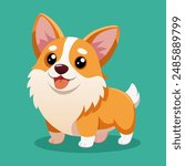 Cute cartoon corgi dog, vector kawaii puppy character with a cheerful face expression, corgi animal with joyful demeanor and bright colors promoting themes of happiness, pets care, love and loyalty