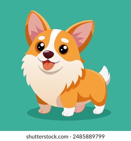 Netter Cartoon-Corgi-Hund, Vektorgrafik-Kawaii-Welpencharakter mit fröhlichem Gesichtsausdruck, Corgi-Tier mit fröhlichem Auftreten und leuchtenden Farben, die Themen von Glück, Haustierpflege, Liebe und Loyalität fördern