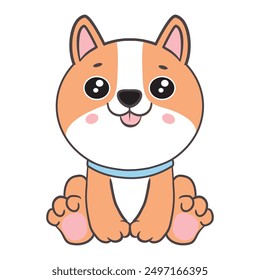 Cute cartoon corgi dog, vector kawaii puppy character with a cheerful face expression, corgi animal with joyful demeanor