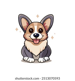 Cachorro de corgi de desenho animado bonito, personagem de filhote de cachorro kawaii vetor animal de corgi com uma expressão de rosto alegre