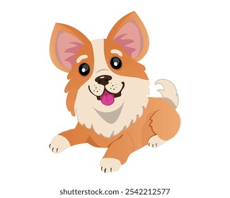 Lindo perro de corgi de dibujos animados, personaje de cachorro kawaii de Vector con una expresión de cara alegre. Ilustración vectorial.