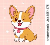 Cute Cartoon Corgi Dog Winking on Pink Background