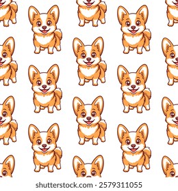 Cute cartoon corgi dogs on white background. Vector seamless pattern.