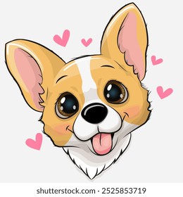 Bonito Corgi Cartoon com corações isolados em um fundo branco